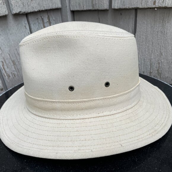 x2 Henschel Leather Fedora Hat Lot of 2 Vtg Brown and Cream Medium Made USA - Picture 11 of 16